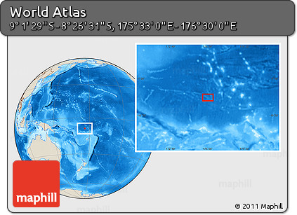 Shaded Relief Location Map of the Area around 8° 44' 0" S, 176° 1' 30" E