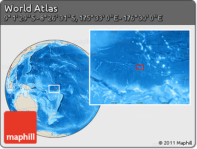 Shaded Relief Location Map of the Area around 8° 44' 0" S, 176° 1' 30" E