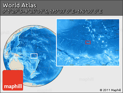Shaded Relief Location Map of the Area around 8° 44' 0" S, 176° 1' 30" E