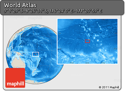 Shaded Relief Location Map of the Area around 8° 44' 0" S, 176° 52' 30" E