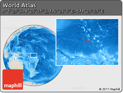 Shaded Relief Location Map of the Area around 8° 44' 0" S, 176° 52' 30" E