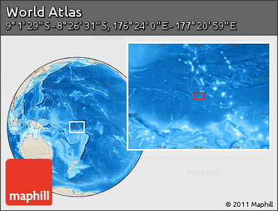 Shaded Relief Location Map of the Area around 8° 44' 0" S, 176° 52' 30" E