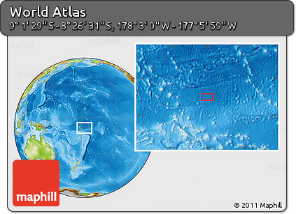 Physical Location Map of the Area around 8° 44' 0" S, 177° 34' 29" W