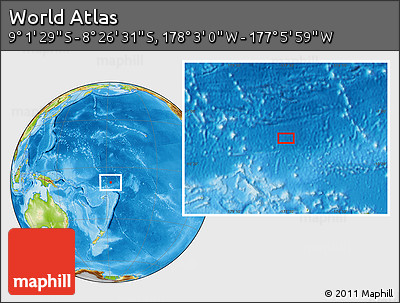 Physical Location Map of the Area around 8° 44' 0" S, 177° 34' 29" W