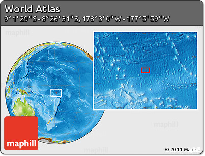 Physical Location Map of the Area around 8° 44' 0" S, 177° 34' 29" W