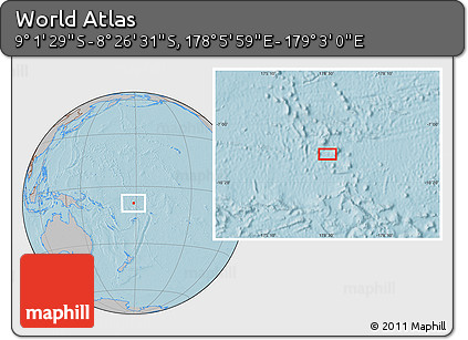 Gray Location Map of the Area around 8° 44' 0" S, 178° 34' 29" E, hill shading
