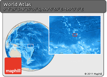 Shaded Relief Location Map of the Area around 8° 44' 0" S, 178° 34' 29" E