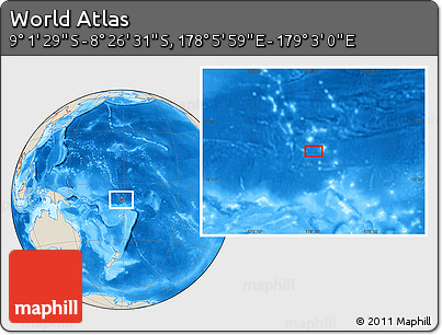 Shaded Relief Location Map of the Area around 8° 44' 0" S, 178° 34' 29" E