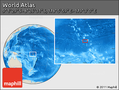 Shaded Relief Location Map of the Area around 8° 44' 0" S, 178° 34' 29" E
