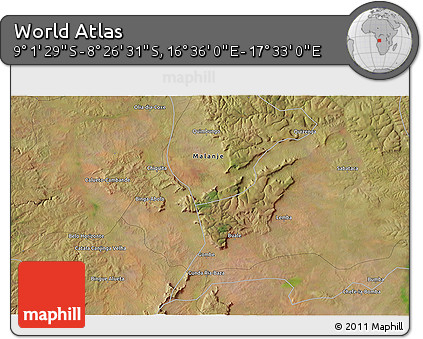 Satellite 3D Map of the Area around 8° 44' 0" S, 17° 4' 30" E