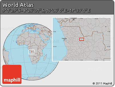 Gray Location Map of the Area around 8° 44' 0" S, 17° 4' 30" E