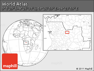 Blank Location Map of the Area around 8° 44' 0" S, 17° 55' 29" E