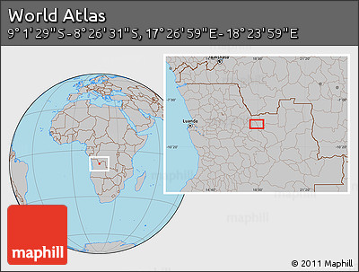Gray Location Map of the Area around 8° 44' 0" S, 17° 55' 29" E