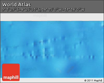 Physical 3D Map of the Area around 8° 44' 0" S, 17° 46' 29" W