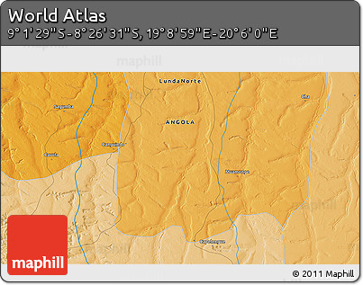 Political 3D Map of the Area around 8° 44' 0" S, 19° 37' 30" E