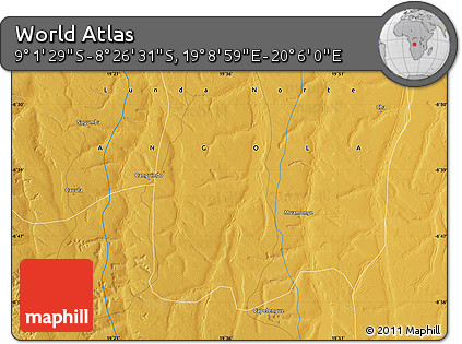 Physical Map of the Area around 8° 44' 0" S, 19° 37' 30" E