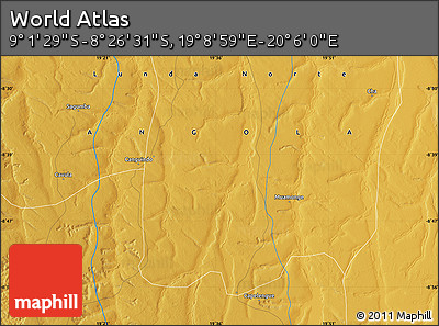 Physical Map of the Area around 8° 44' 0" S, 19° 37' 30" E