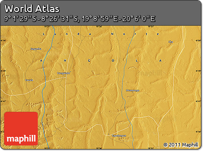 Physical Map of the Area around 8° 44' 0" S, 19° 37' 30" E