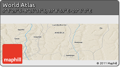 Shaded Relief Panoramic Map of the Area around 8° 44' 0" S, 19° 37' 30" E