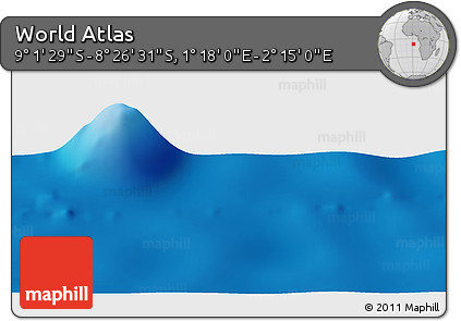 Shaded Relief Panoramic Map of the Area around 8° 44' 0" S, 1° 46' 29" E