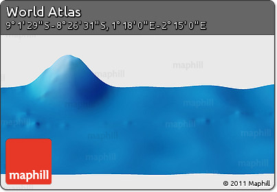 Shaded Relief Panoramic Map of the Area around 8° 44' 0" S, 1° 46' 29" E