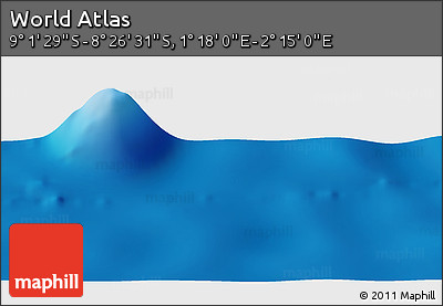 Shaded Relief Panoramic Map of the Area around 8° 44' 0" S, 1° 46' 29" E