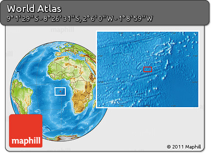 Physical Location Map of the Area around 8° 44' 0" S, 1° 37' 30" W