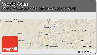 Shaded Relief Panoramic Map of the Area around 8° 44' 0" S, 20° 28' 30" E