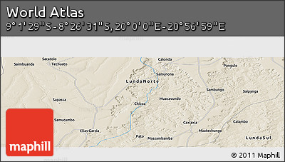 Shaded Relief Panoramic Map of the Area around 8° 44' 0" S, 20° 28' 30" E