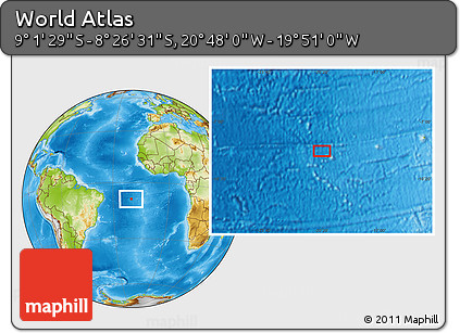Physical Location Map of the Area around 8° 44' 0" S, 20° 19' 30" W