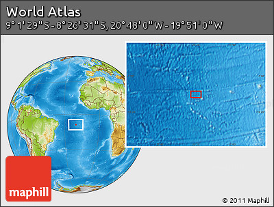 Physical Location Map of the Area around 8° 44' 0" S, 20° 19' 30" W