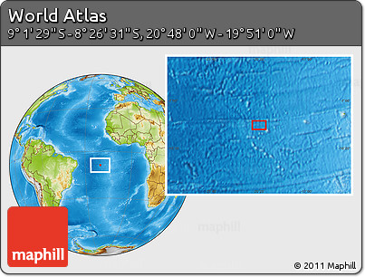 Physical Location Map of the Area around 8° 44' 0" S, 20° 19' 30" W