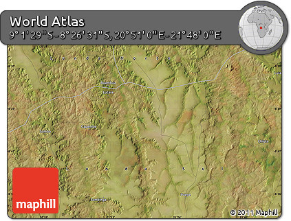 Satellite Map of the Area around 8° 44' 0" S, 21° 19' 30" E