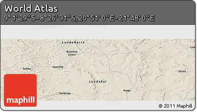 Shaded Relief Panoramic Map of the Area around 8° 44' 0" S, 21° 19' 30" E