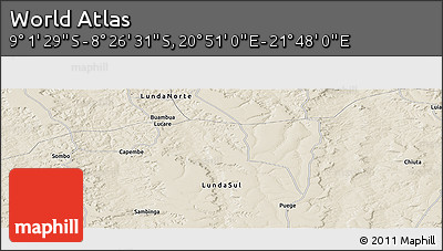 Shaded Relief Panoramic Map of the Area around 8° 44' 0" S, 21° 19' 30" E
