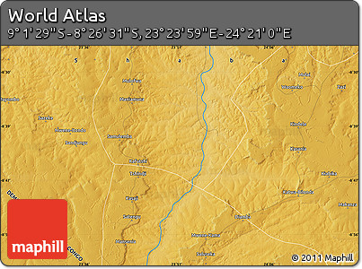Physical Map of the Area around 8° 44' 0" S, 23° 52' 30" E