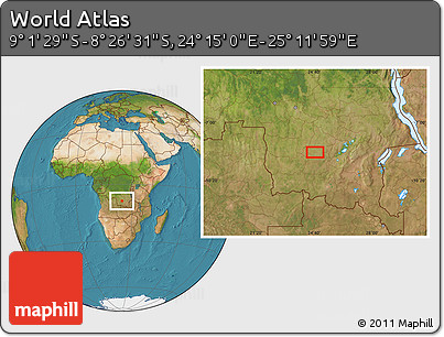 Satellite Location Map of the Area around 8° 44' 0" S, 24° 43' 30" E