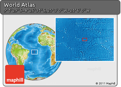 Physical Location Map of the Area around 8° 44' 0" S, 24° 34' 30" W