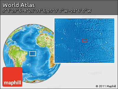 Physical Location Map of the Area around 8° 44' 0" S, 24° 34' 30" W
