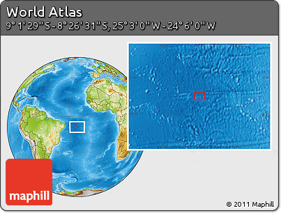 Physical Location Map of the Area around 8° 44' 0" S, 24° 34' 30" W