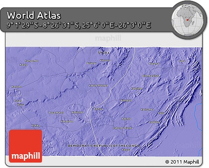 Political 3D Map of the Area around 8° 44' 0" S, 25° 34' 30" E