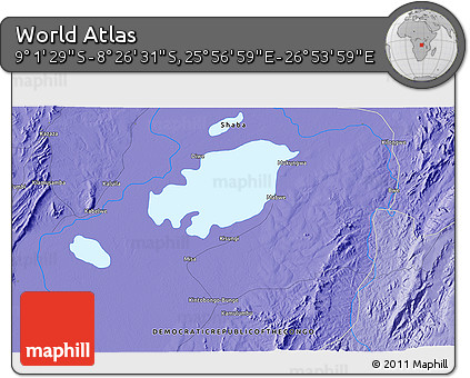 Political 3D Map of the Area around 8° 44' 0" S, 26° 25' 29" E