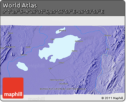 Political 3D Map of the Area around 8° 44' 0" S, 26° 25' 29" E
