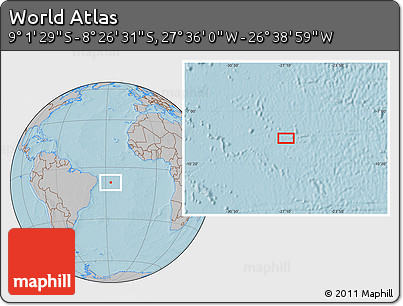 Gray Location Map of the Area around 8° 44' 0" S, 27° 7' 30" W, hill shading