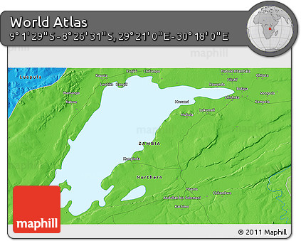 Political 3D Map of the Area around 8° 44' 0" S, 29° 49' 30" E