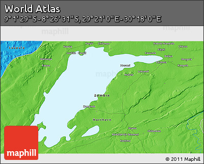 Political 3D Map of the Area around 8° 44' 0" S, 29° 49' 30" E