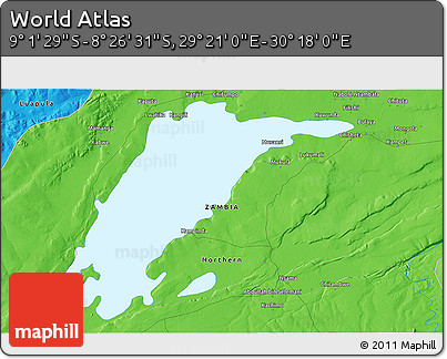 Political 3D Map of the Area around 8° 44' 0" S, 29° 49' 30" E