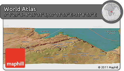 Satellite Panoramic Map of the Area around 8° 44' 0" S, 30° 40' 29" E