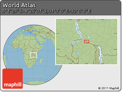 Savanna Style Location Map of the Area around 8° 44' 0" S, 31° 31' 29" E