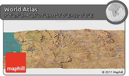 Satellite Panoramic Map of the Area around 8° 44' 0" S, 31° 31' 29" E